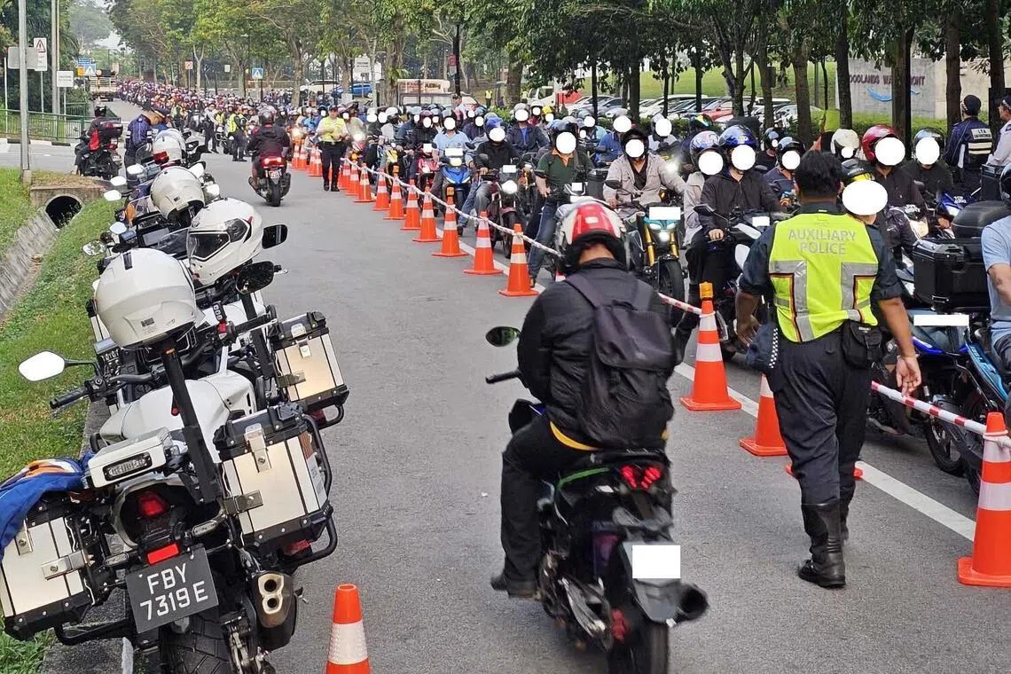 交通警察、国家环境局与陆路交通管理局联手取缔违规电单车，开出逾80张罚单，有10名违规电单车骑士被逮捕。（新加坡警察部队提供）