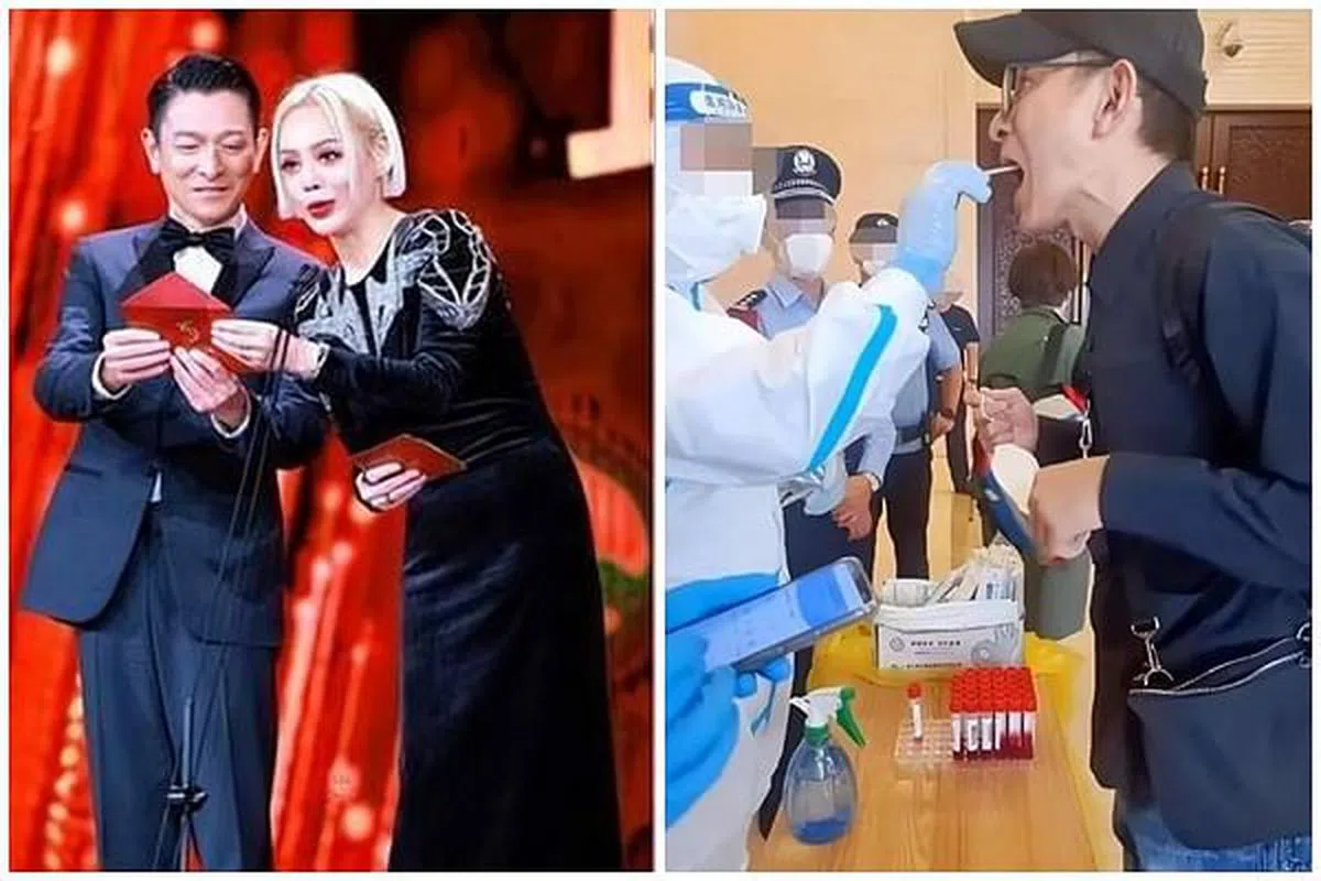 刘德华做完核酸（右图），和宁静在金鸡奖颁奖重聚，勾起观众回忆。（取自微博）